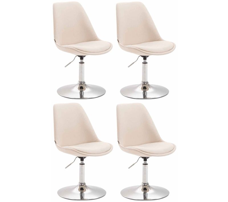 Lot De 4 Chaises De Salle à Manger Pivotante Hauteur Réglable En Tissu Crème Et Pied Trompette