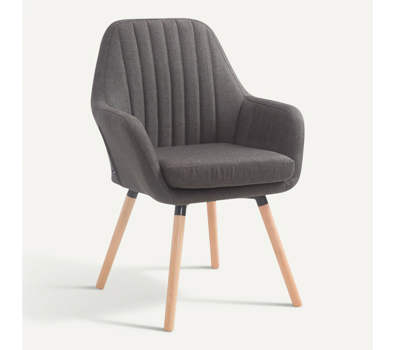Chaise De Salle à Manger Fauteuil De Chambre Coiffeuse En Tissu Gris Foncé Piètement En Bois Clair