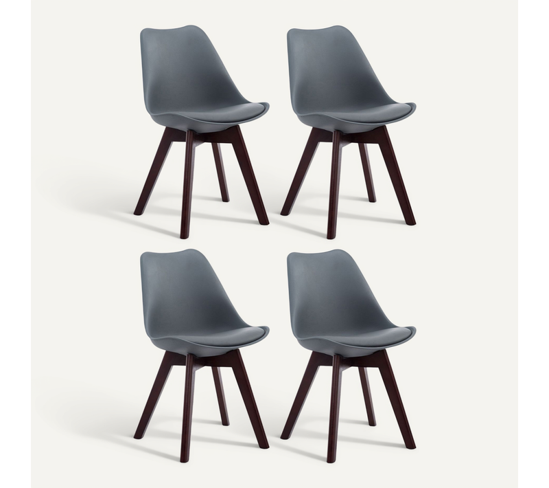 Lot De 4 Chaises De Salle à Manger Design Scandinave En Plastique Et Pvc Gris Et Piètement à 4 Pie