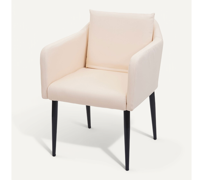 Fauteuil Chaise Lounge Salle à Manger Bureau Visiteur En Synthétique Crème Pieds Métal Noir 04_000