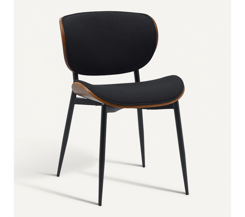 Chaise De Salle à Manger X1 Design En Tissu Noir Avec Coque Bois Noyer Structure Métal Robuste 10_