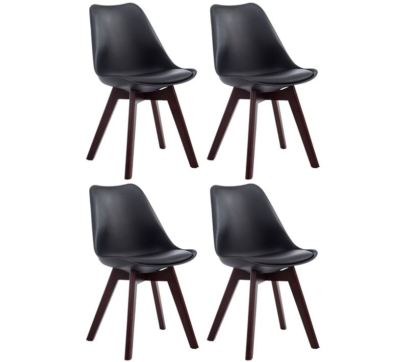 Lot De 4 Chaises De Salle à Manger Design Scandinave En Plastique Et Pvc Noir Et Piètement à 4 Pie