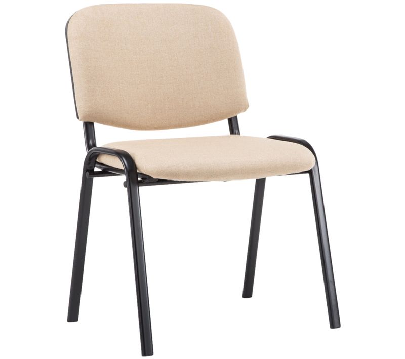 Chaise Visiteur Empilable Zone D'attente En Tissu Crème Piètement à 4 Pieds En Métal Noir 10_00086