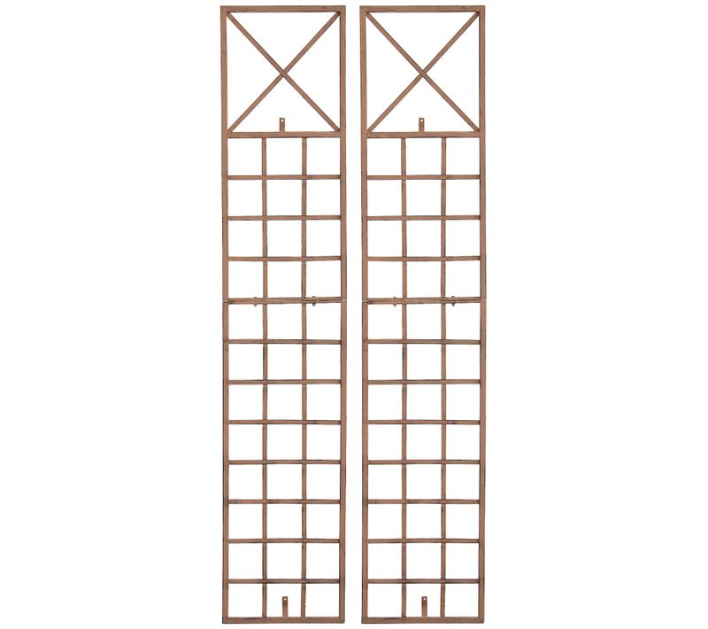 Lot De 2 Treillis Décoration Mural Jardin Roses Plantes Grimpantes 198 X 40 Cm Métal Marron Vieill