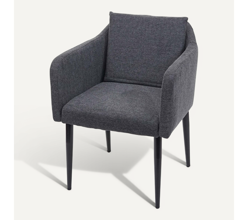 Fauteuil Chaise Lounge Salle à Manger Bureau Visiteur En Synthétique Gris Foncé Pieds Métal Noir
