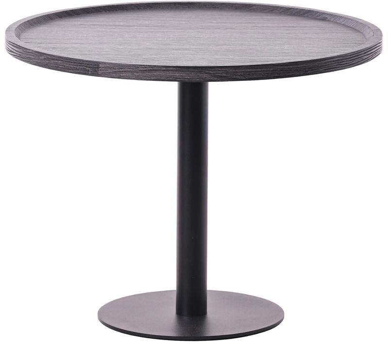 Table D'appoint Moderne Plateau Rond En Bois Gris D.60cm Design Avec Pied Central En Métal Noir 10_