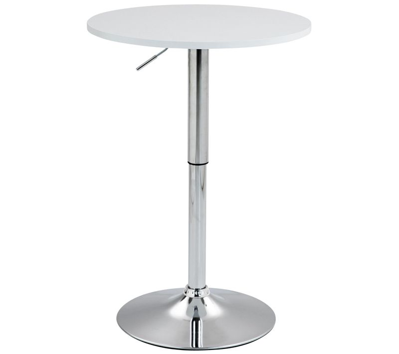 Table De Bar Réglable En Hauteur D.60 Cm – Plateau Bois Blanc Rond Pied Trompette Métal Stable