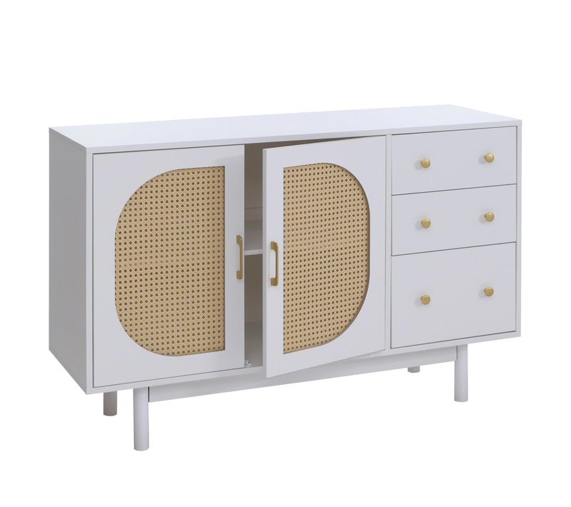 Buffet Avec 3 Tiroirs Et 2 Portes Façades Style Moderne Chic 80 X 120 X 40 Cm En Poly-roti
