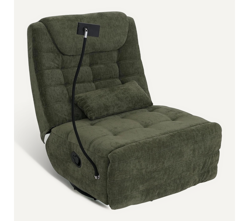 Fauteuil Relax Pivotant Fauteuil TV Inclinable Avec Porte-smartphone Tablette 360° Tissu Chenille
