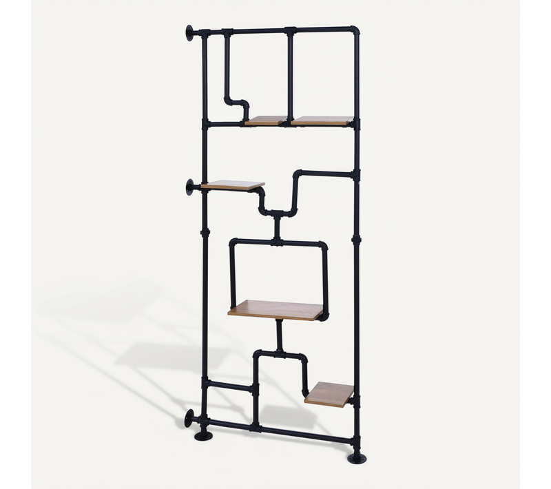 Bibliothèque Séparateur De Pièce Style Industriel 5 étagères 203 X 80 Cm Mdf Brun Clair Et Fer 04_