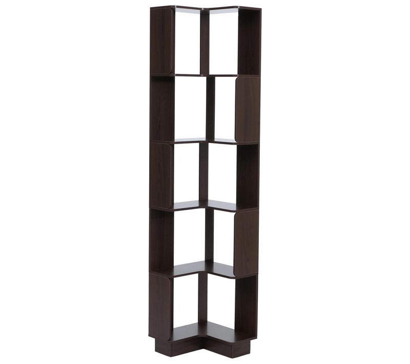 Étagère D’angle 5 Niveaux 175x40x40 Cm En Mdf Mélaminé Finition Noyer Design Moderne 04_0008772