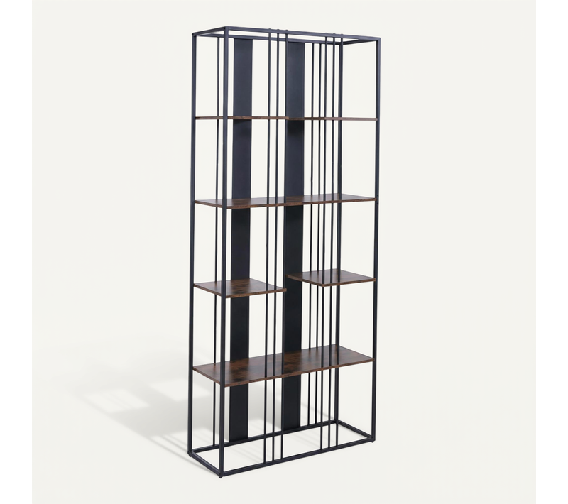 Étagère Bibliothèque Style Industriel Meuble Haut 180x80x31 Cm En Métal Et Mdf Finition Noir