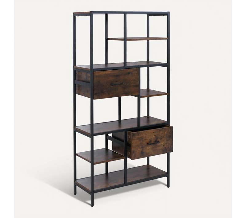 Bibliothèque Industrielle Avec Tiroirs étagère Sur Pied 150x81x33 Cm En Mdf Marron Et Métal Noir 0