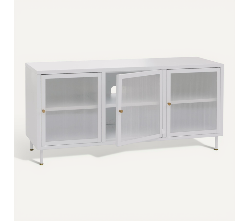 Meuble TV Design Industriel Avec 6 Compartiments 58 X 120 X 40 Cm Finition Mate En Métal Blanc 04_