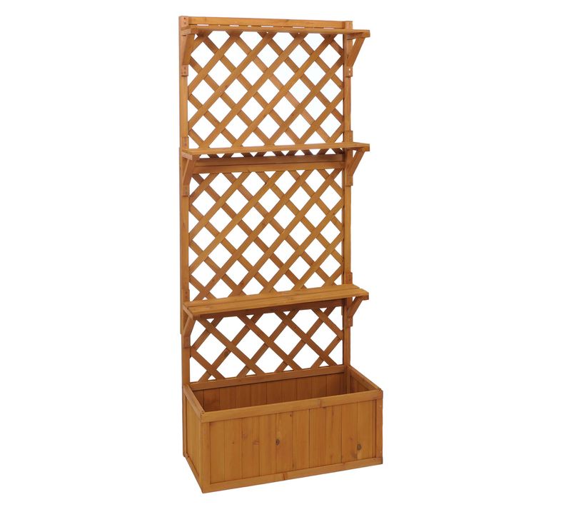 Bac à Fleurs Surélevé Avec Treillis Et étagères Jardinière Brise-vue Naturel Balcon 177 X 77 X 33