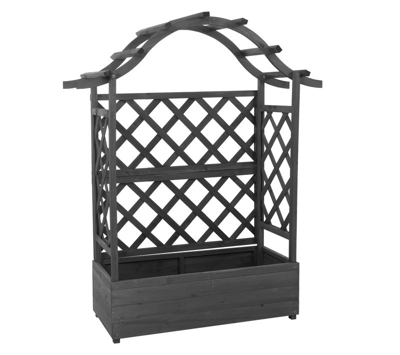 Bac à Fleurs Surélevé Avec Treillis 4 Côtés Jardinière 138 X 110 X 44 Cm En Bois Anthracite-gris 0