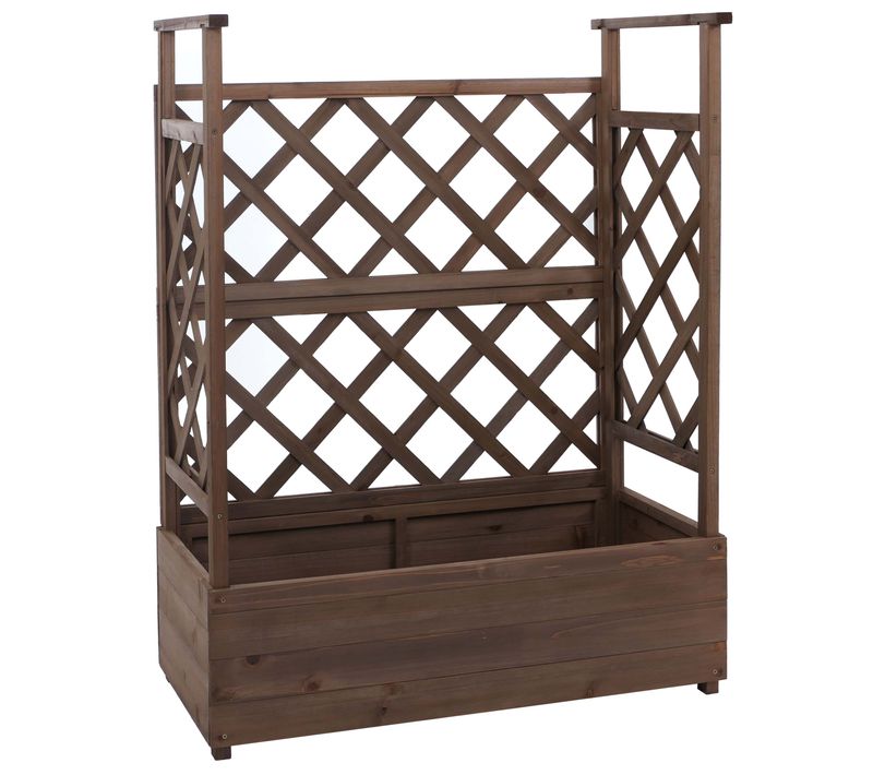 Bac à Fleurs Surélevé Avec Treillis 3 Côtés Jardinière 114 X 85 X 44 Cm Brise-vue Balcon En Bois