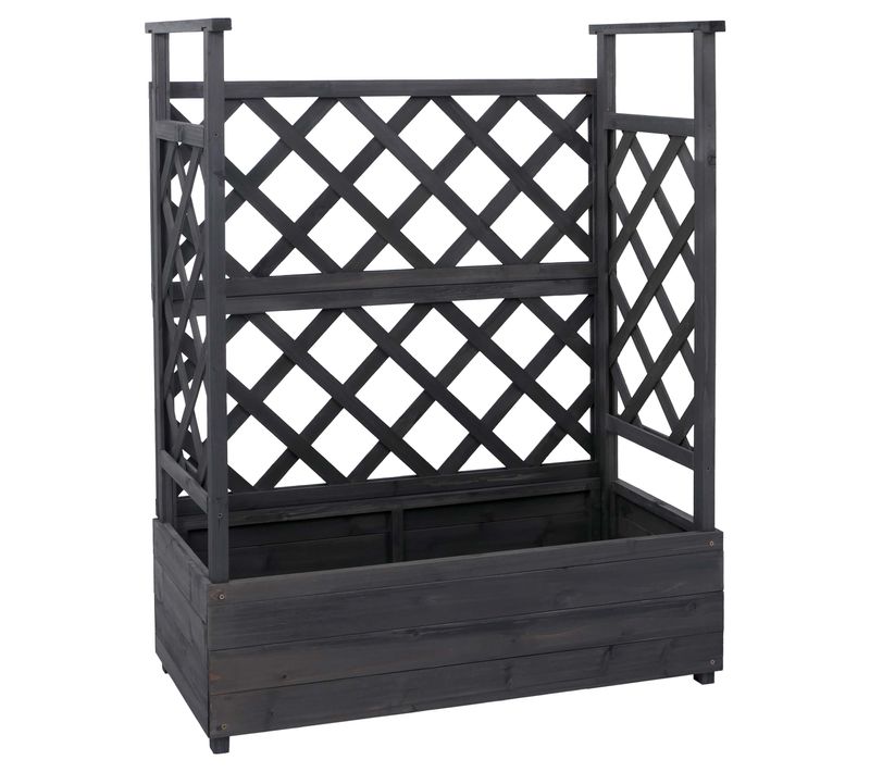 Bac Potager Avec Treillis Jardinière 114 X 85 X 44 Cm Brise-vue Extérieur En Bois Anthracite Gris