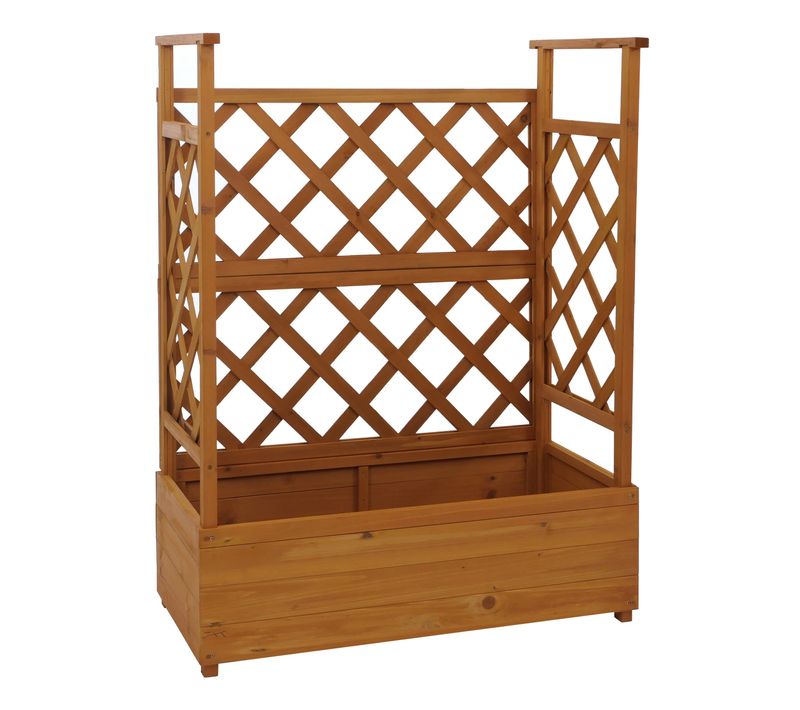 Bac à Fleurs Surélevé Avec Treillis 3 Côtés Jardinière 114 X 85 X 44 Cm Brise-vue Balcon En Bois 0