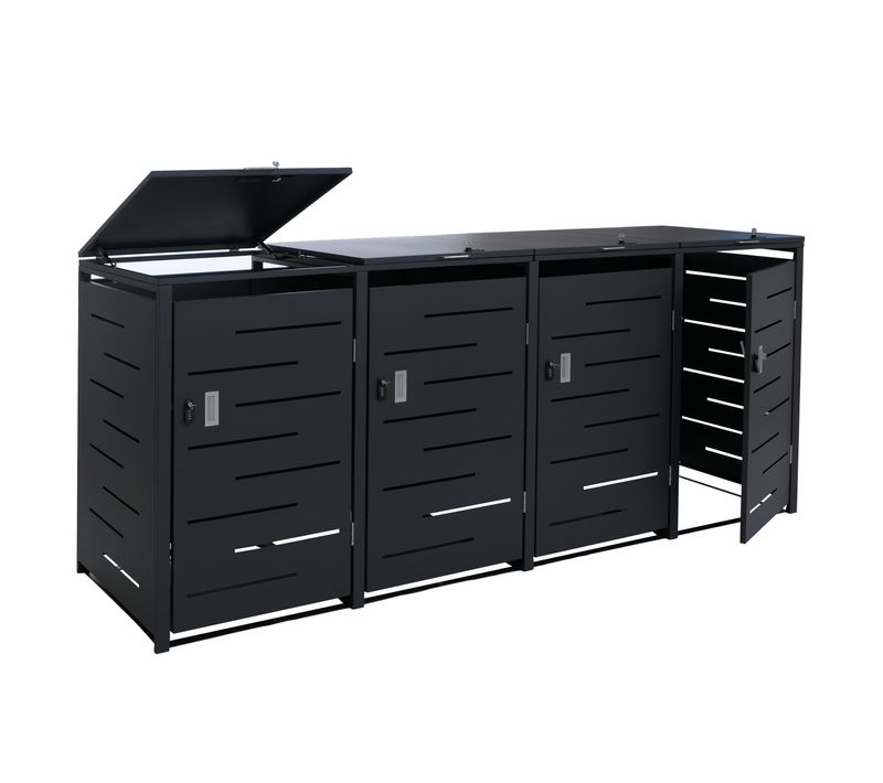 Cache-poubelles Extérieur Pour 4 Bacs 80 à 240 L En Acier Anthracite Abri Poubelles Avec Couvercle
