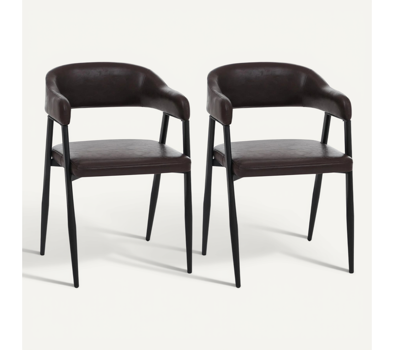 Lot De 2 Chaises De Salle à Manger Style Industriel Rétro Avec Accoudoirs En Métal Et Simili
