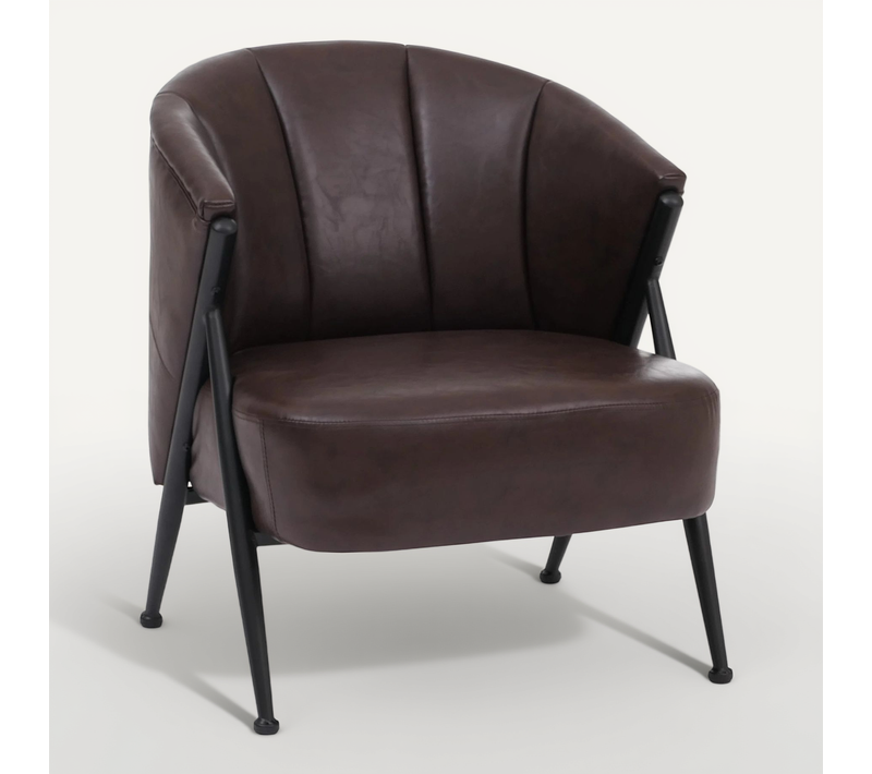 Fauteuil Lounge Club Style Vintage Industriel Coutures Décoratives Métal Et Simili Marron