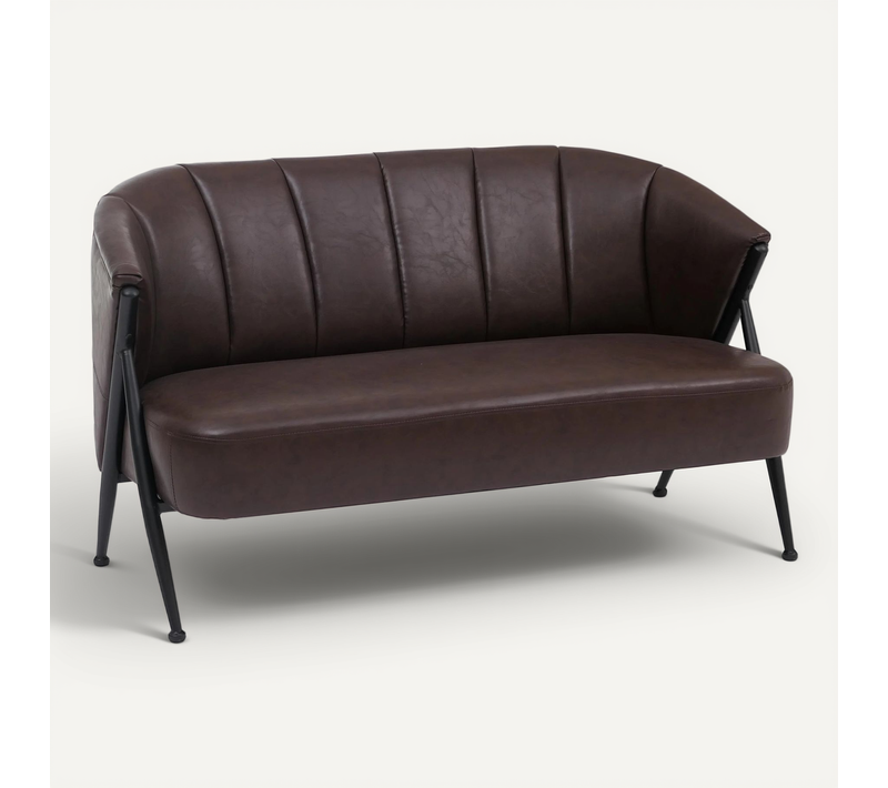 Canapé 2 Places Canapé Lounge Rembourré Style Vintage Industriel Métal Et Simili Marron Foncé