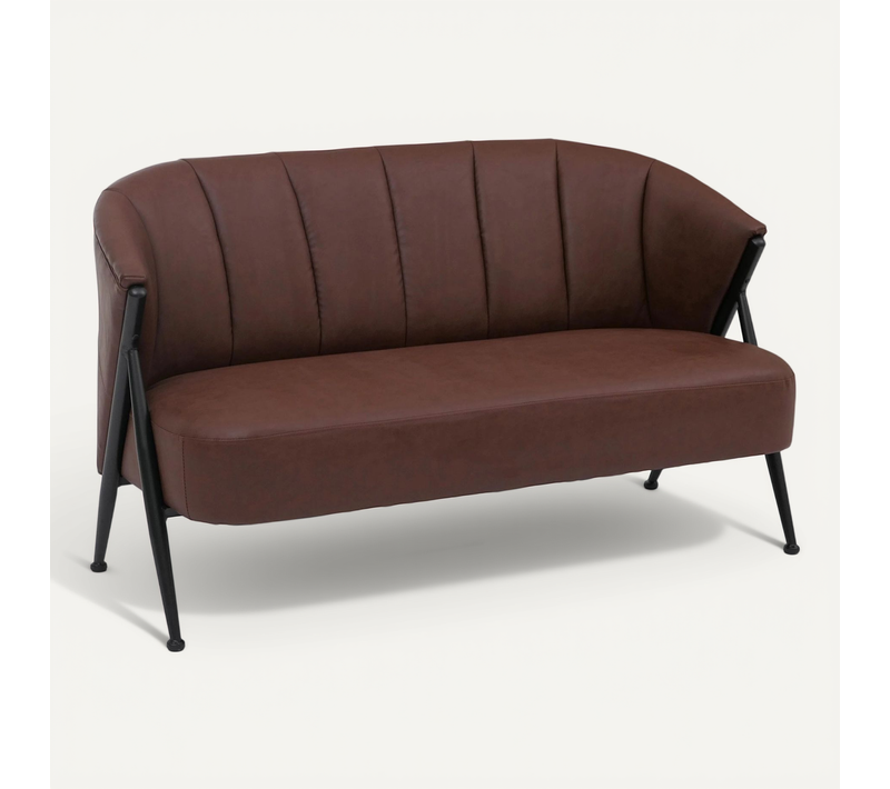 Canapé 2 Places Canapé Lounge Rembourré Style Vintage Industriel Métal Et Simili Cuir Rouge Rouille