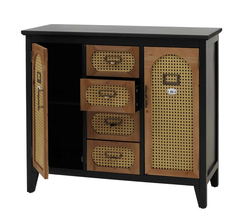 Commode Style Apothicaire Buffet Meuble De Rangement Avec Tiroirs Et Portes Style Vintage Rotin 80