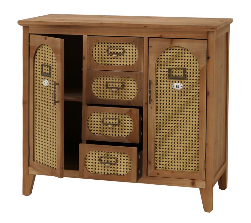 Commode Style Apothicaire Buffet Meuble De Rangement Avec Tiroirs Et Portes Style Vintage Rotin 80