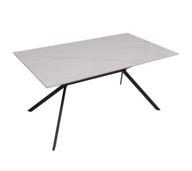Table De Salle à Manger En Pierre Frittée Avec Structure Métal Aspect Marbre 160 Cm Blanc 04_00092