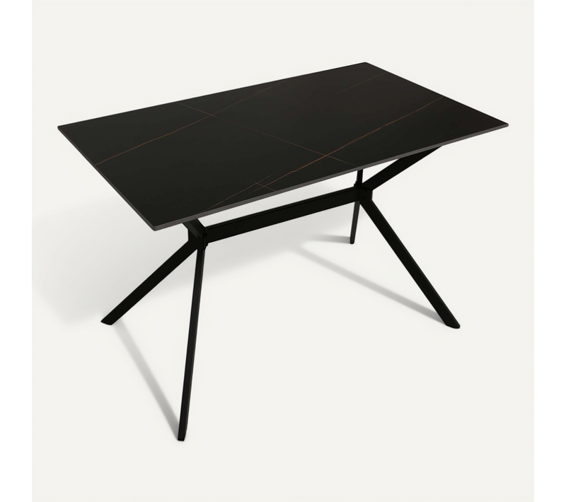 Table à Manger De Salle à Manger 120 Cm En Pierre Frittée Et Métal Aspect Marbre Noir Or 04_000922