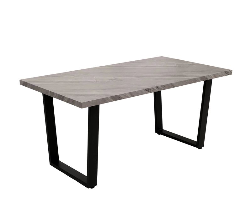 Table à Manger Design Industrielle 160x90 Cm Mdf Aspect Marbre Gris Et Métal 04_0009278