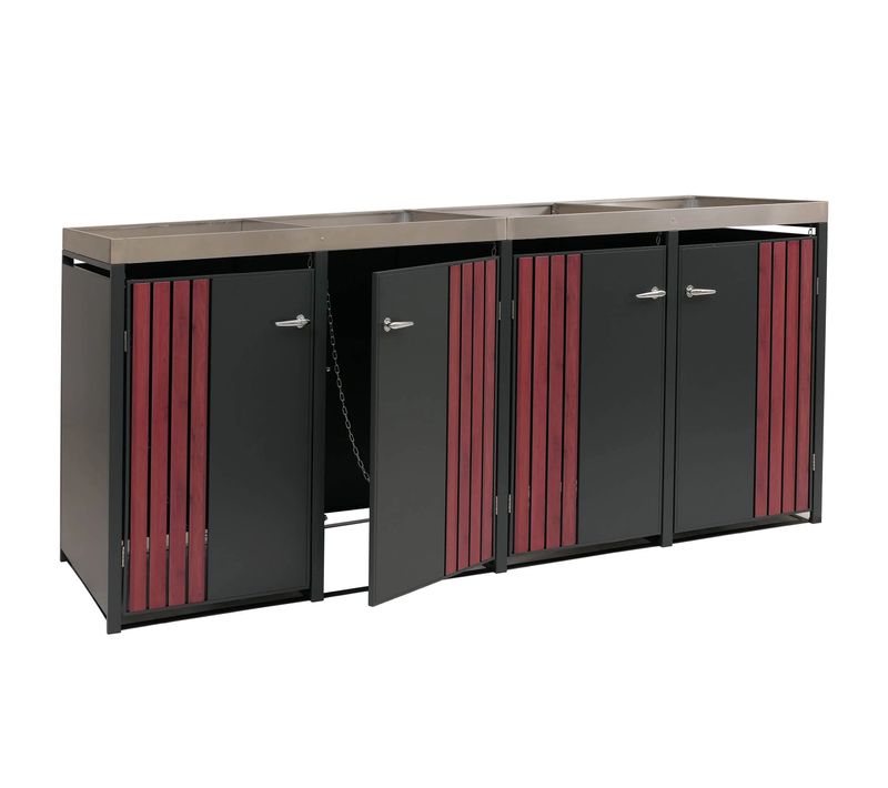Cache-poubelles Pour 4 Bacs Avec Jardinière Abri Pour Poubelles En Métal 125x260x84 Cm Anthracite