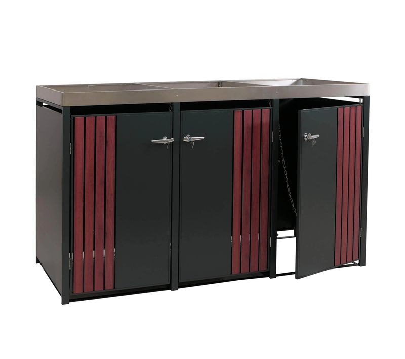 Cache-poubelles Pour 3 Bacs Abri Pour Poubelles En Métal Avec Bac à Plantes 125x196x84 Cm Anthracite