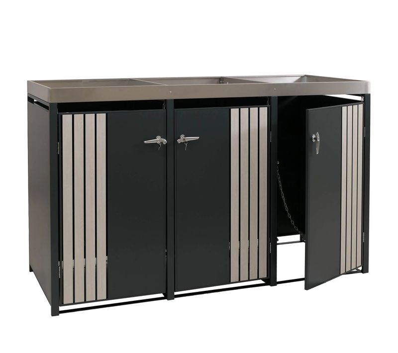 Cache-poubelles Pour 3 Bacs Abri Pour Poubelles En Métal Avec Bac à Plantes 125x196x84 Cm, Env. 75