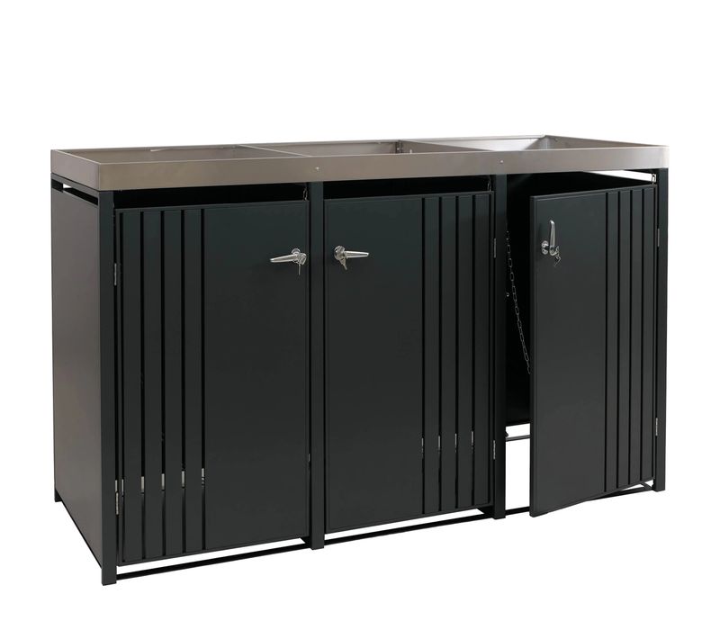 Cache-poubelles Extérieur Pour 3 Bacs Avec Bac à Plantes Abri Poubelles En Acier Anthracite