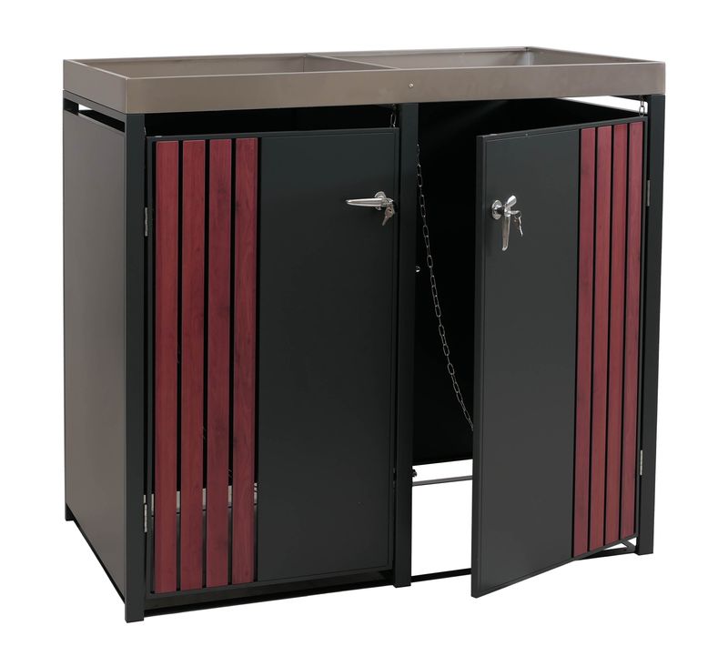 Cache-poubelles Double Avec Bac à Plantes Abri Pour 2 Poubelles 80 à 240 L Métal Anthracite Effet