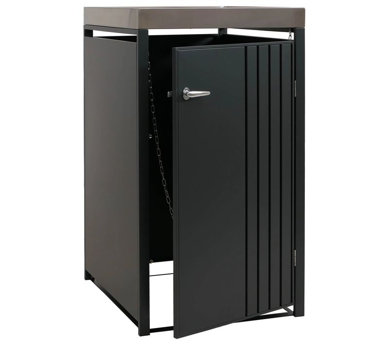 Cache-poubelle Abri Pour 1 Bac à Déchets Avec Bac à Plantes 125x68x84 Cm En Métal Anthracite 04_00