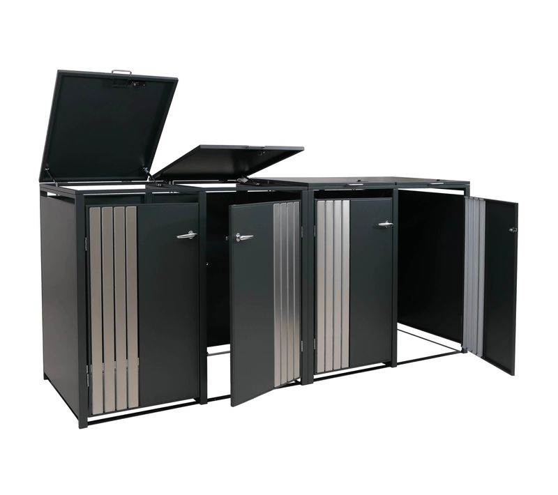 Cache Poubelles 4 Bacs Avec Couvercle Abri Poubelle Extérieur En Acier Galvanisé Anthracite 80 à 2