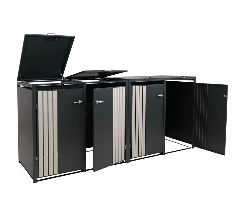 Cache-poubelles Pour 4 Bacs Avec Couvercle Abri Pour Poubelles En Métal Avec Ouverture Par Le Haut