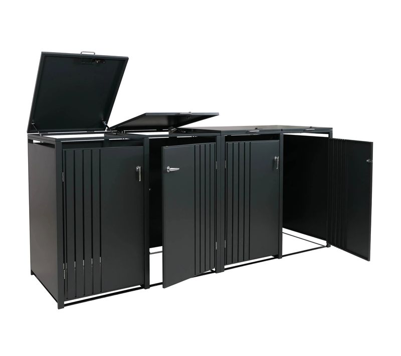 Cache-poubelles Extérieur Pour 4 Bacs 80 à 240 L En Acier Anthracite Abri Poubelles Avec Couvercle