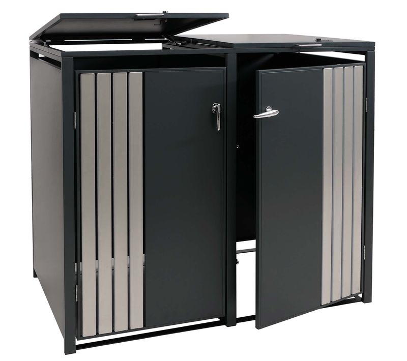 Cache-poubelles Extérieur Pour 2 Bacs 80 à 240 L En Acier Anthracite Abri Poubelles Avec Couvercle