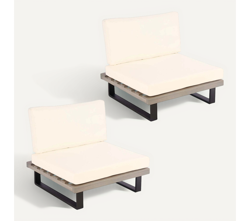 Lot De 2 Fauteuils Lounge De Jardin En Bois D’acacia Et Aluminium Pour Extérieurs Avec Coussins Cr