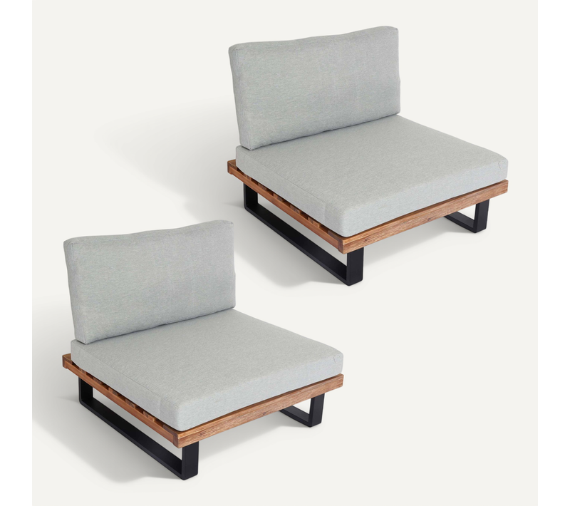 Lot De 2 Fauteuils Lounge Jardin En Bois D’acacia Brun Clair Et Aluminium Coussins Gris Clair 04_0