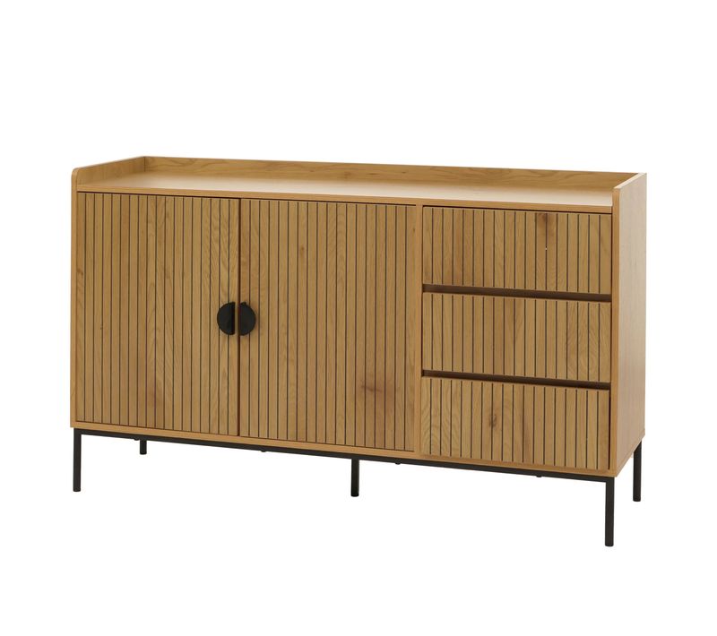 Buffet Commode Meuble De Rangement Avec 3 Tiroirs Et 2 Portes 80 X 130 X 42 Cm Bois Mélaminé