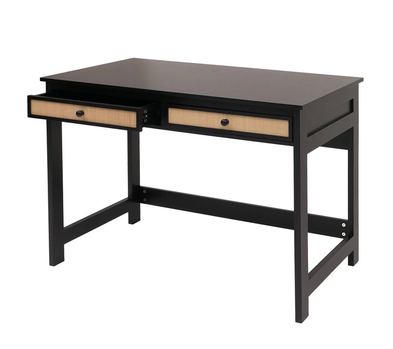 Bureau Table De Travail Bureau Pour Ordinateur Portable Avec Tiroirs 78 X 110 X 60 Cm Bois Noir 04