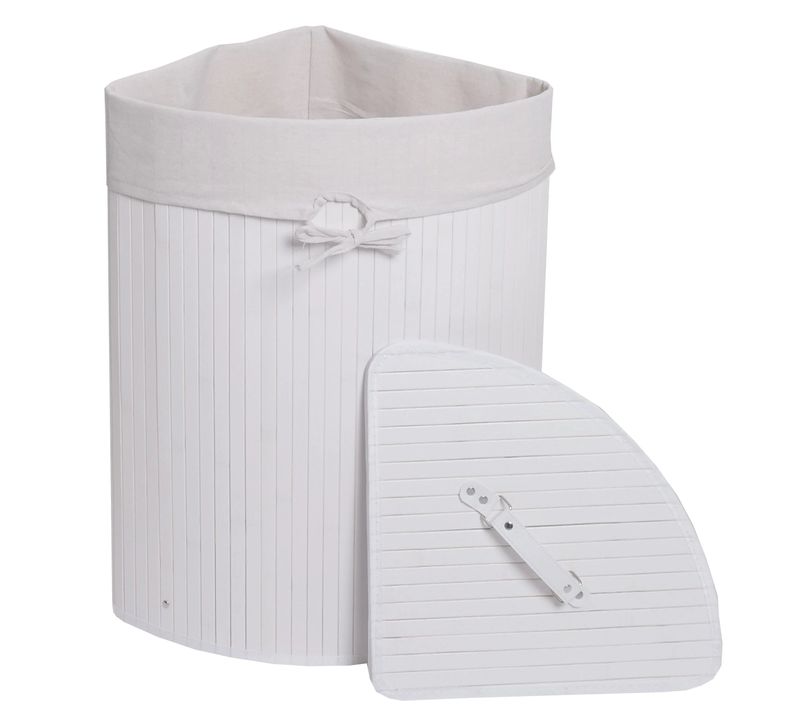 Panier à Linge D’angle 61 X 48 X 35 Cm Capacité 50l Pratique Et Décoratif En Bambou Blanc 04_00095