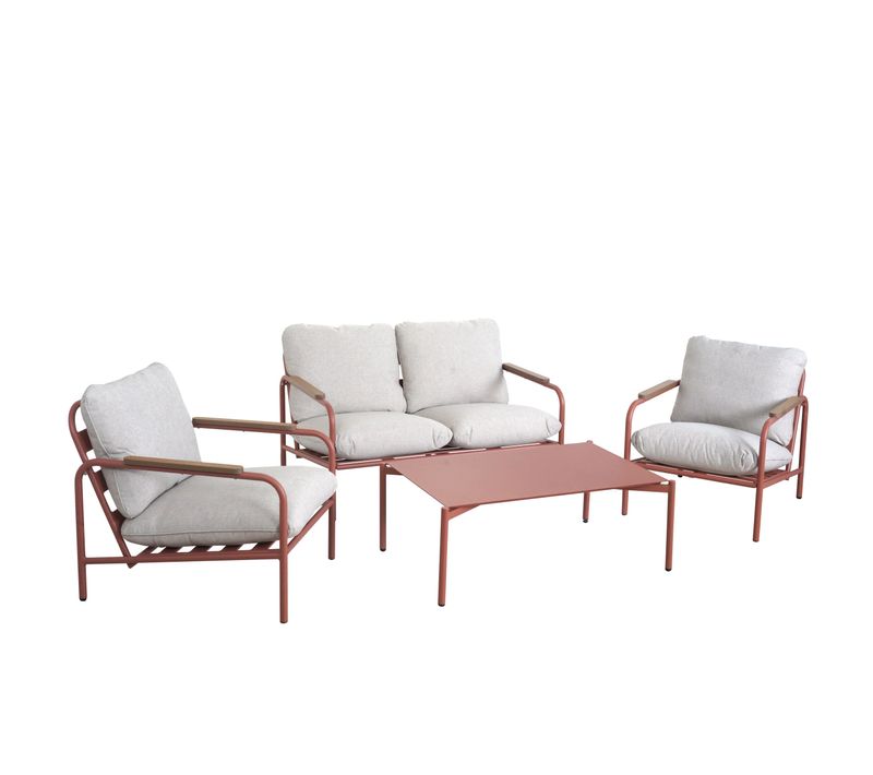 Salon De Jardin Ensemble Canapé 2 Places + 2 Fauteuils + Table En Aluminium Couleur Terracotta Ave