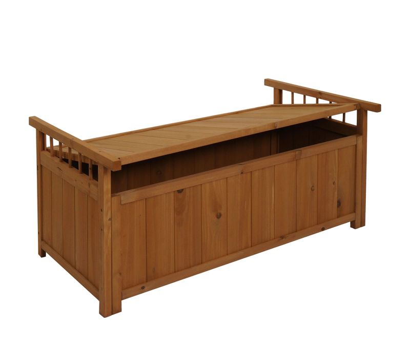 Coffre De Rangement Jardin 108 Cm Coffre Extérieur Avec Couvercle En Bois De Sapin Naturel 04_0009